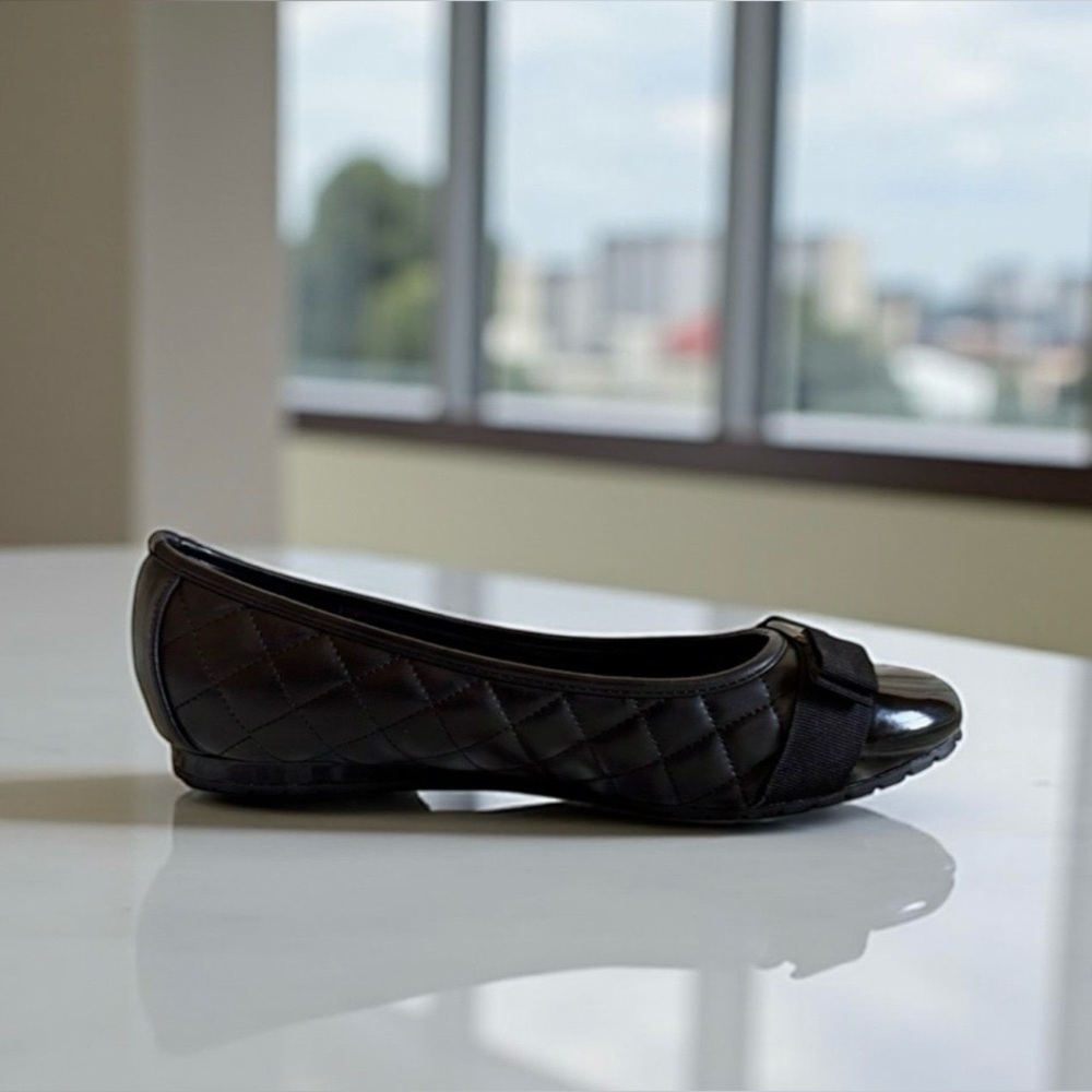 Gianna Black Quilted Leather Ballet Flats - Picture 3 of 7